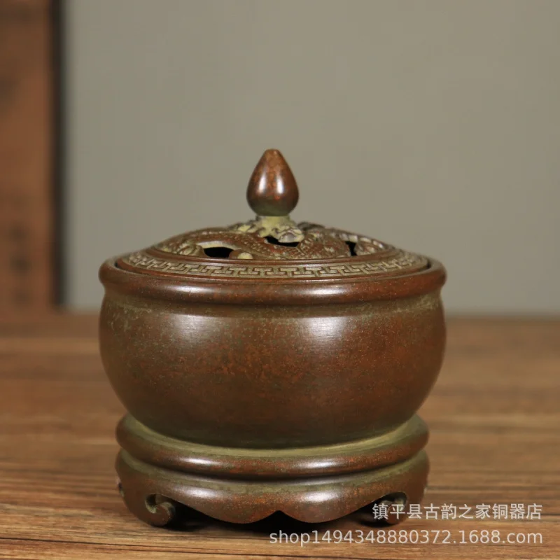 Antique Copper Three-Legged Incense Burner, Elegant Color, Rich Patina, Suitable for Office and Living Room Decoration