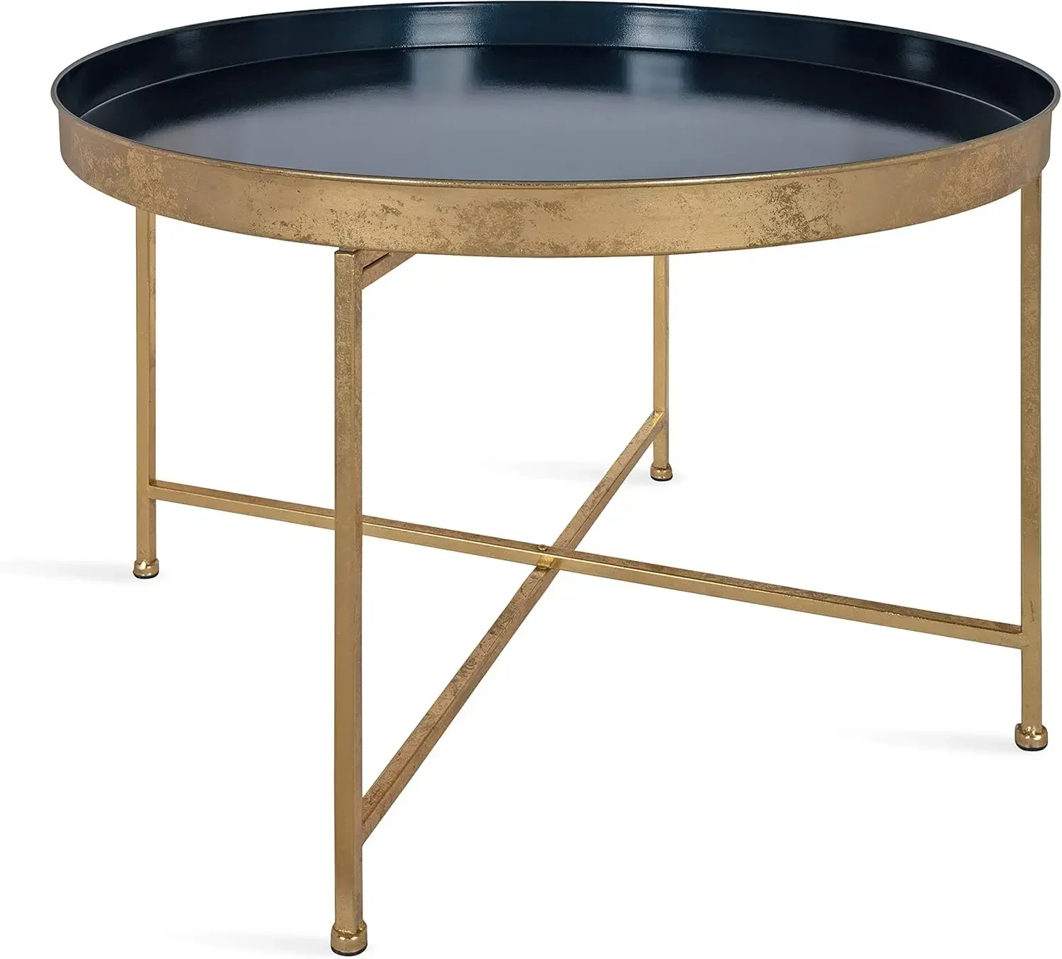 

Kate & Laurel Celia Modern Glam Round Coffee Table, 28.25" x 28.25" x 19", Navy Blue & Gold Leaf,Chic Sophisticated Accent Table
