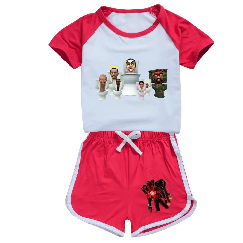 2023 Summer New Horror Game Skibidi Toilet Clothes Kids Casual Tracksuits Baby Girls Clothing Boys T-shirt and Shorts 2pcs Sets