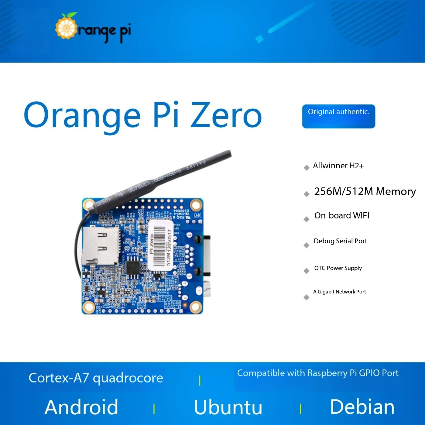 Orange Pi OrangePi Zero, open-source maker development board, 512M Allwinner H3, Orange Pi