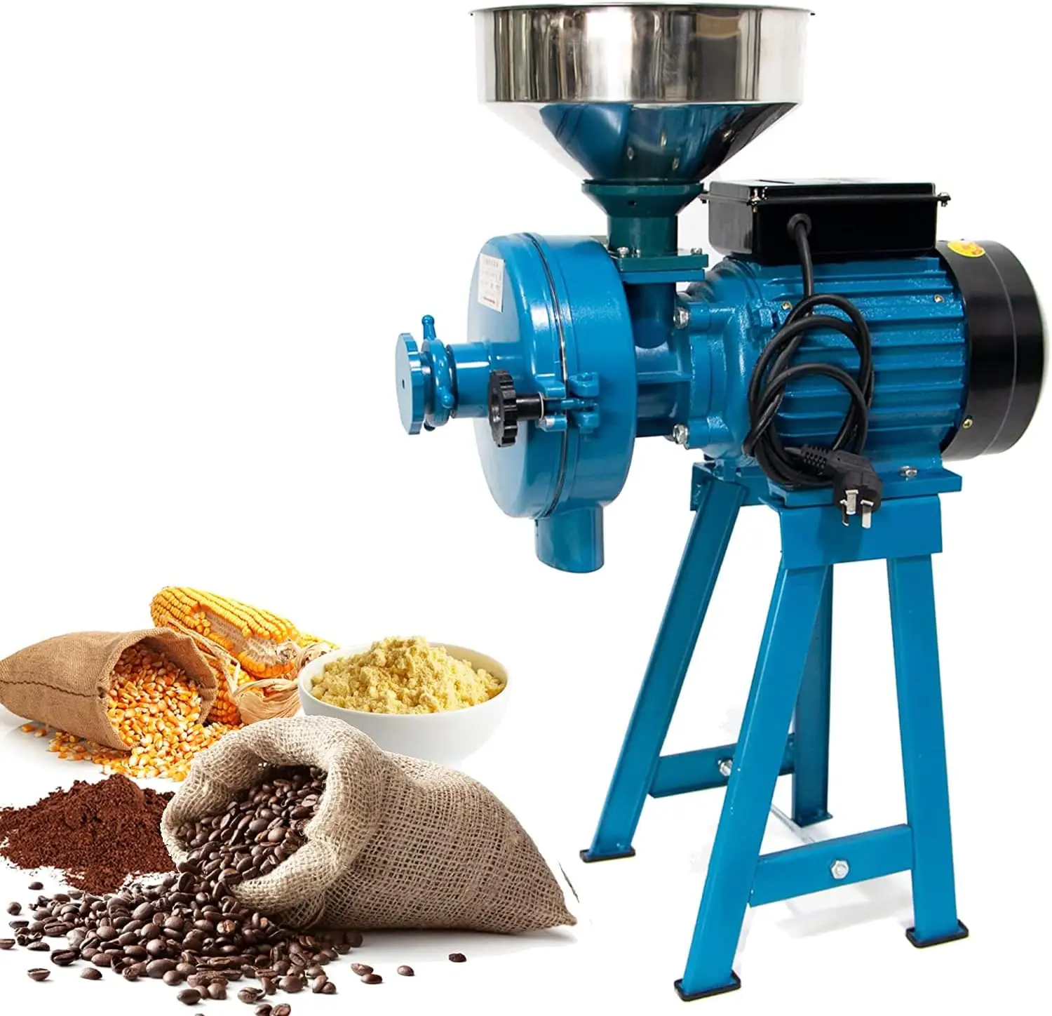 H&Zt 110V Electric Corn Grinder Machine, 2 In 1 Grain Mill, 3000W Flour Corn Mill Cereals Grinder, Milling Rice Wheat Grain