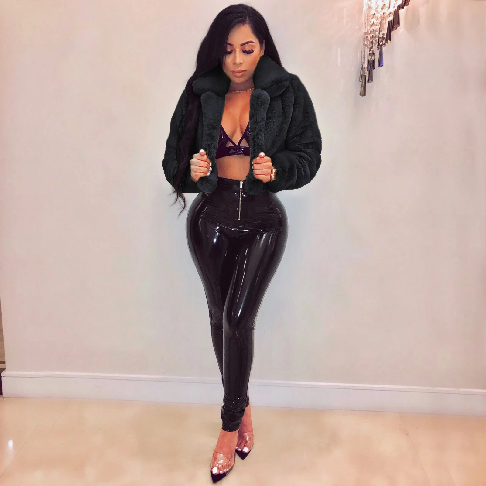 

Beautiful Women Autumn And Winter Artificial Fur Fashion Cardigan Short Jacket Plush Coat