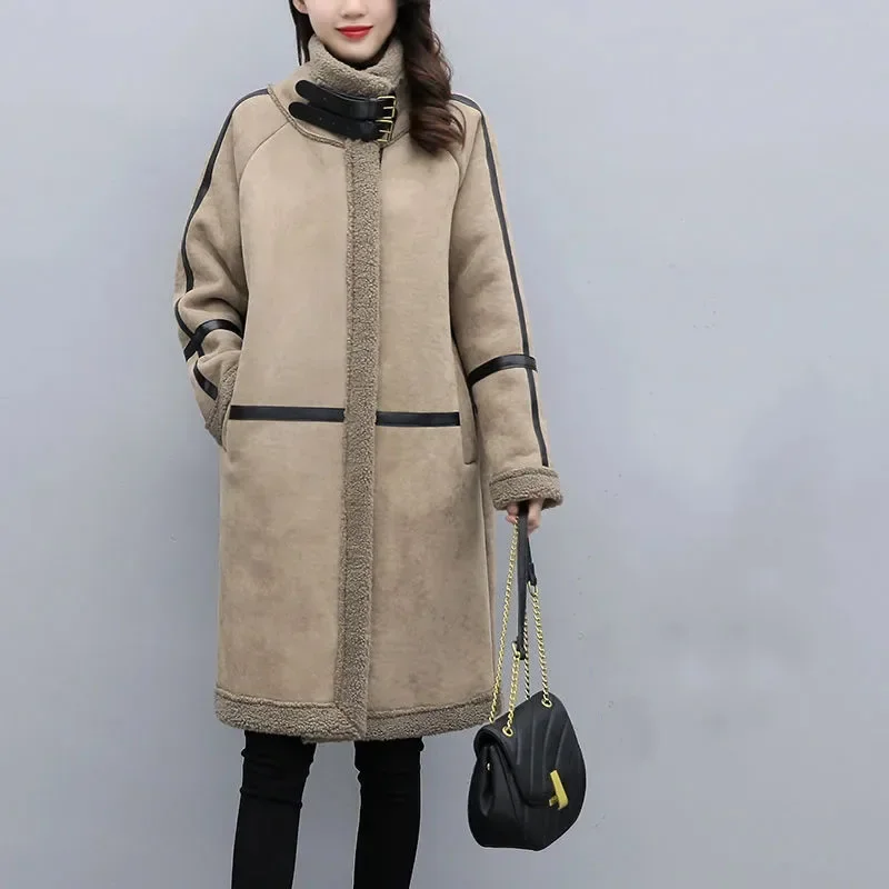 2024 inverno donna cappotto di pelliccia di alta qualità risvolto allentato spesso caldo peluche elegante Cashmere Casual Streetwear lana di agnello 5XL R230