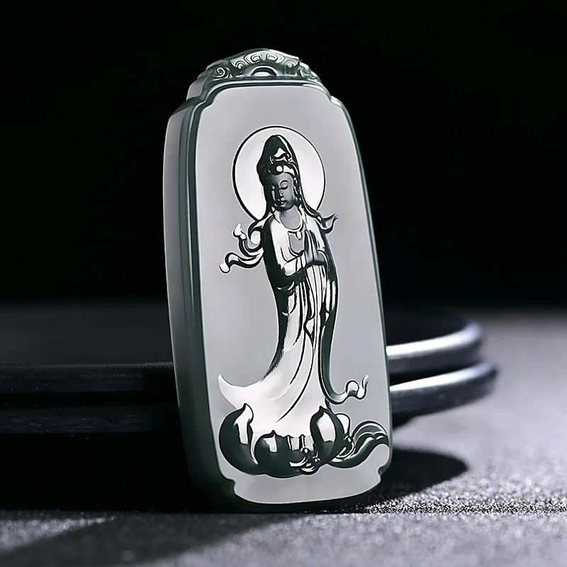 

Ювелирные изделия из натурального нефрита Хэтянь, нефрита, лотоса, Гуаньинь, кулон для мужчин