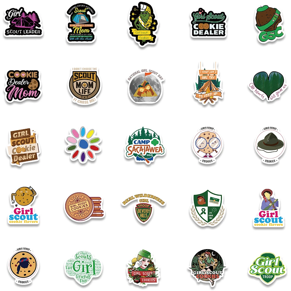 50PCS Green Cartoon Girl Scout Kawaii Y2K Stickers Aesthetic Motorcycle Travel Luggage Guitar Skateboard Gift Sticker