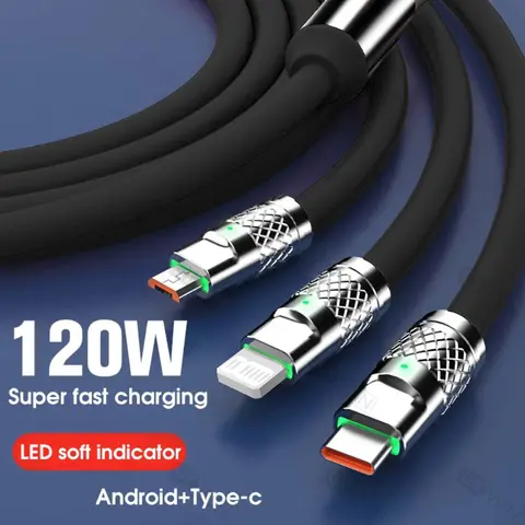 3 In 1 120W iPhone 용 고속 충전 케이블 코드 Huawei poco 6A USB 유형 C 충전기 데이터 케이블 멀티 포트 마이크로 Usb 충전 와이어