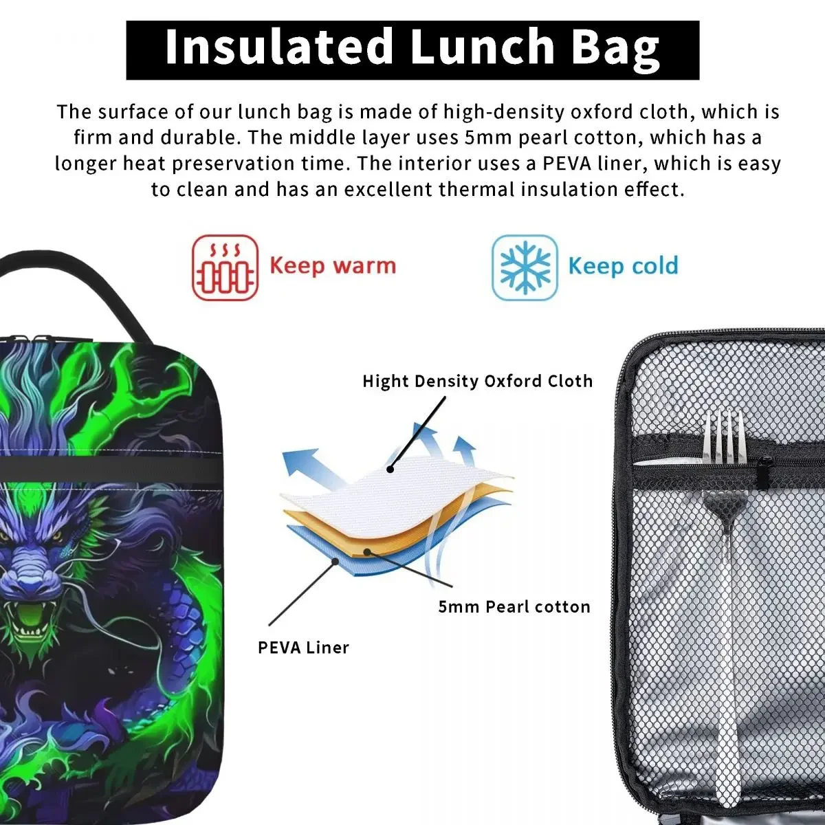 Tribal Dragon Insulated Lunch Bag for Women Kids Portable Food Boxes Thermal Lunch Box Tote