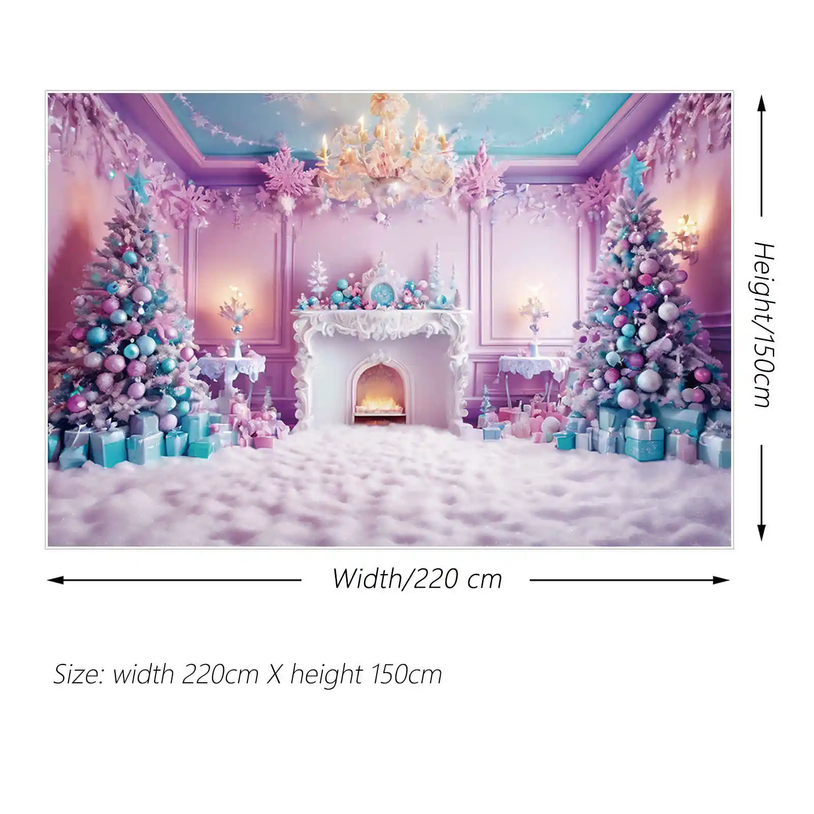 MOON.QG Christmas Blue Pink Christmas Tree Backgrounds Fireplace Princess Ornamented Tree Western Backdrop Party Photozone Props