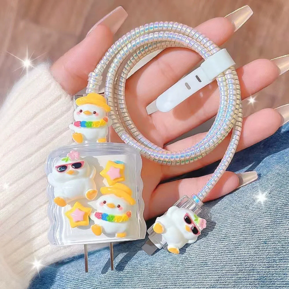 Cute Cartoon Star Cable Charger Protector Cover For iPhone 17 16 15 Pro Max 18W 20W Charger Data Line Protective Case Winder Kit