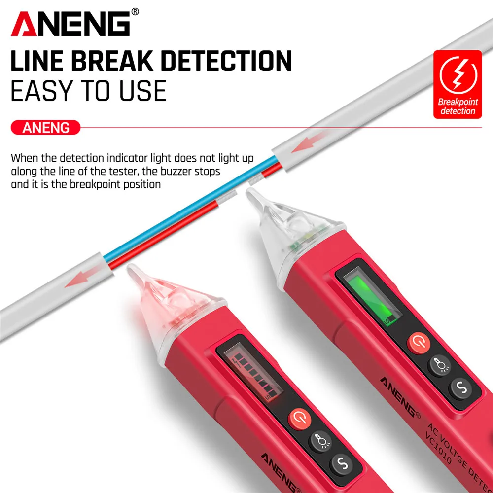 ANENG 12-1000V Penna a induzione intelligente VC1010 Rilevatori di tensione AC/DC Induzione senza contatto Trova strumenti di rilevamento del punto di interruzione