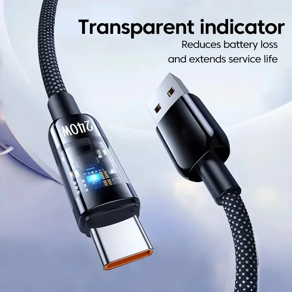 240W QC3.0 USB-A to USB-C LED Display Super Fast Charging Cable For Samsung Xiaomi Huawei OPPO Quick Charge Phone Data Cord
