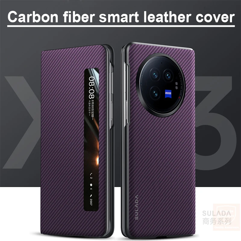 Funda de cuero de fibra de carbono para Vivo X Fold3 Pro 360, funda de piel, Capa para Vivo X Fold3 Pro X Fold 3, funda para teléfono inteligente con tapa