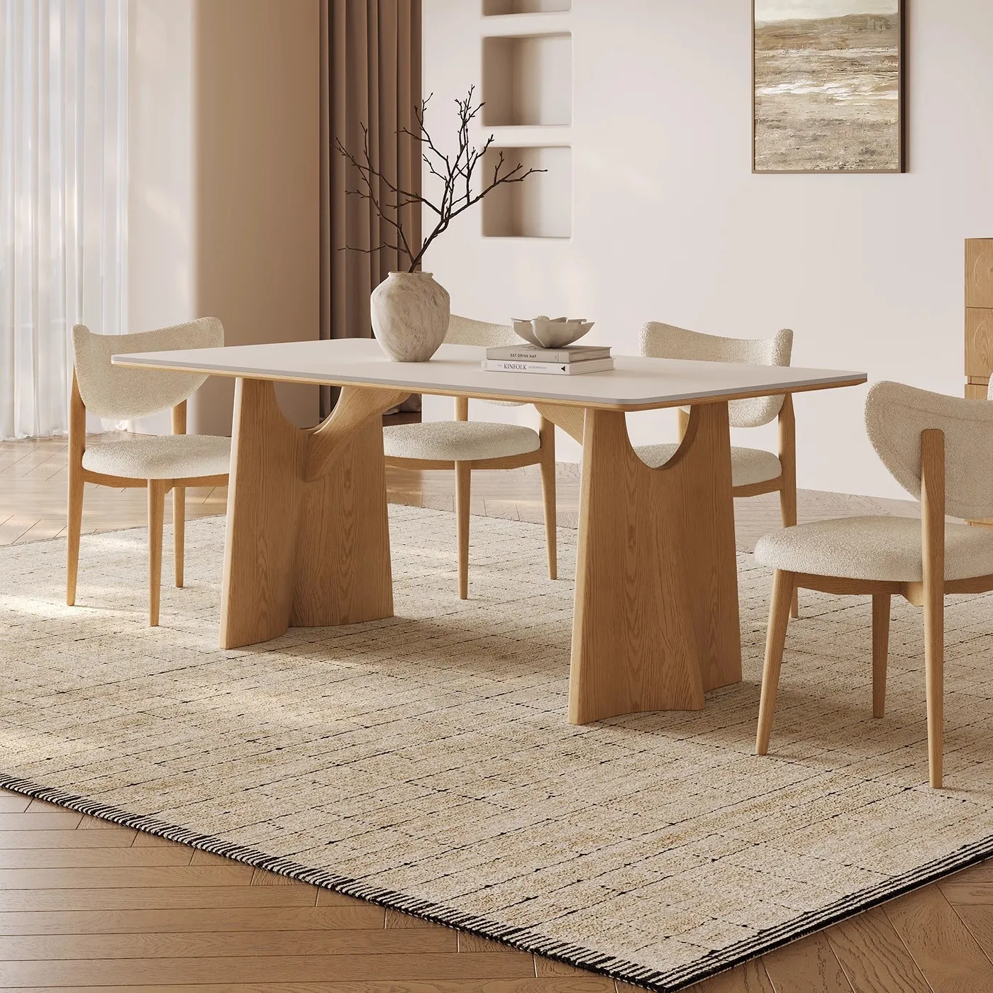 Log color solid wood dining table and chairs 2025 new household high-end rectangular Japanese cream-style slate dining table