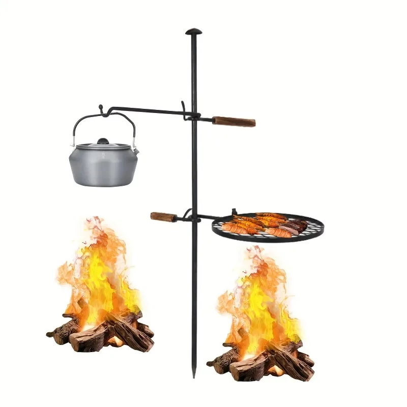 Adjustable Swivel Campfire Fire Pit Grill Heavy-Duty Charcoal BBQ Grill Portable Foldable Multifunctional Camping Grill