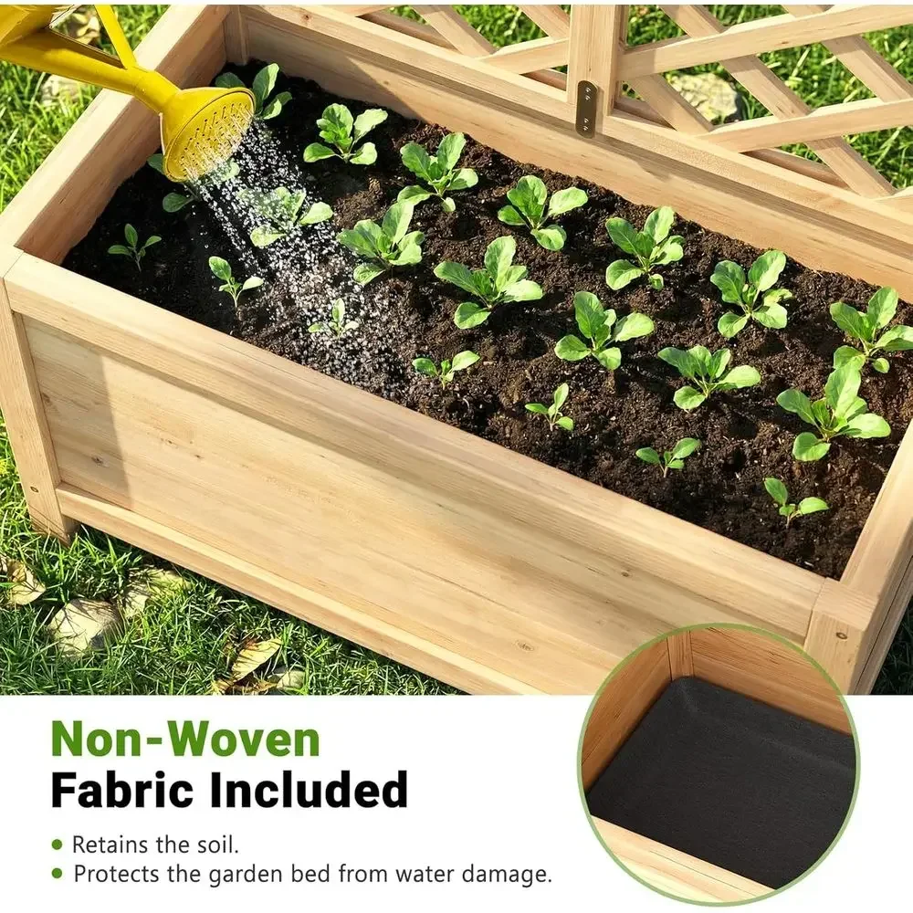 2PCS 30 L x 16 W x 59 H Elevated Garden Beds with Trellis, Outdoor Wooden Privacy Screen for Patio Balcony Decor