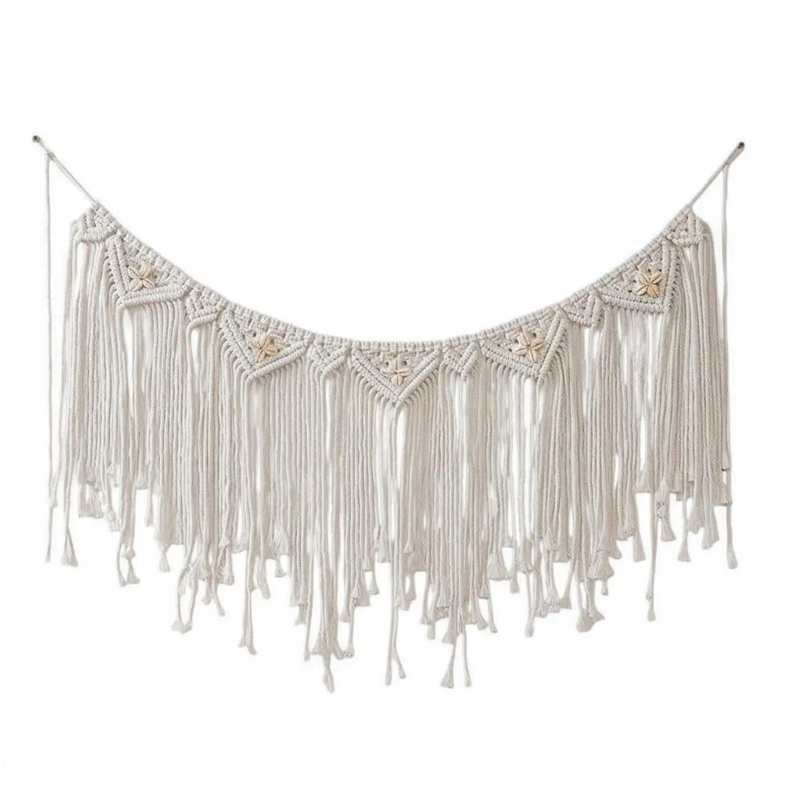 Coastal Bohemian Woven Tapestry Shell Accent Rope Tassel Hanging for Bedroom Artistic Photo Setup