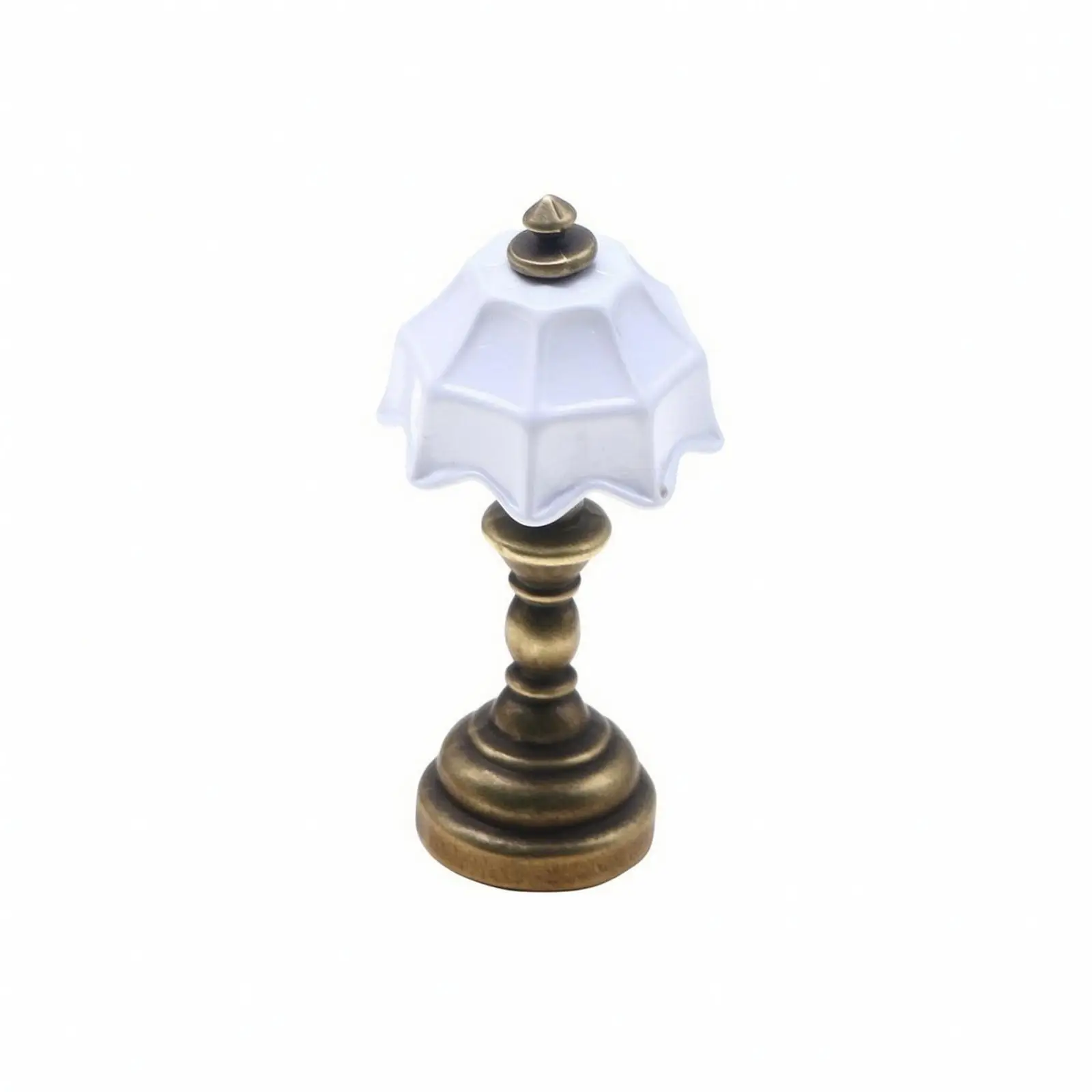 Small Dollhouse Table Lamp Antique Gold Stem Stepped Base Miniature Lighting for 1 12 Doll House Furniture