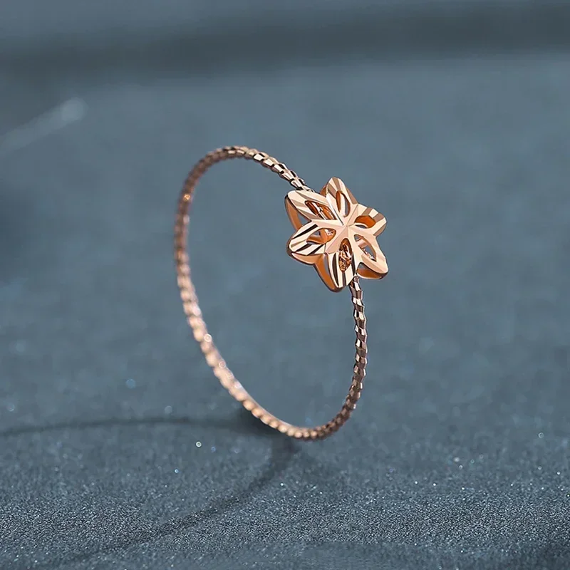 585 Purple Gold 14K Rose Gold Hollow Six-petal Flower Rings for Women Open Temperament Sweet and Charming Engagement Jewelry