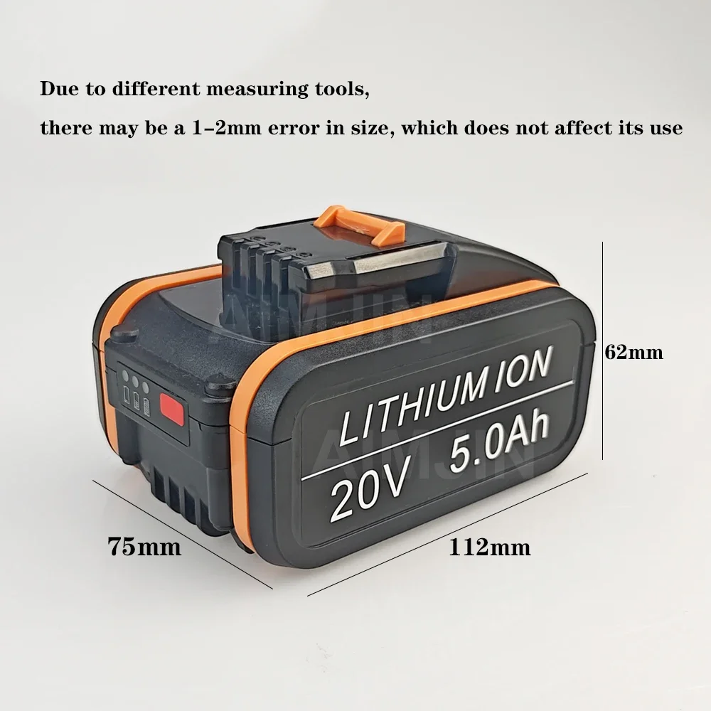 For Worx original 20V 5.0Ah Lithium battery Rechargeable WA3551 WA3553 WA3553.1 WA3570 for WORX Electric and Garden Tools