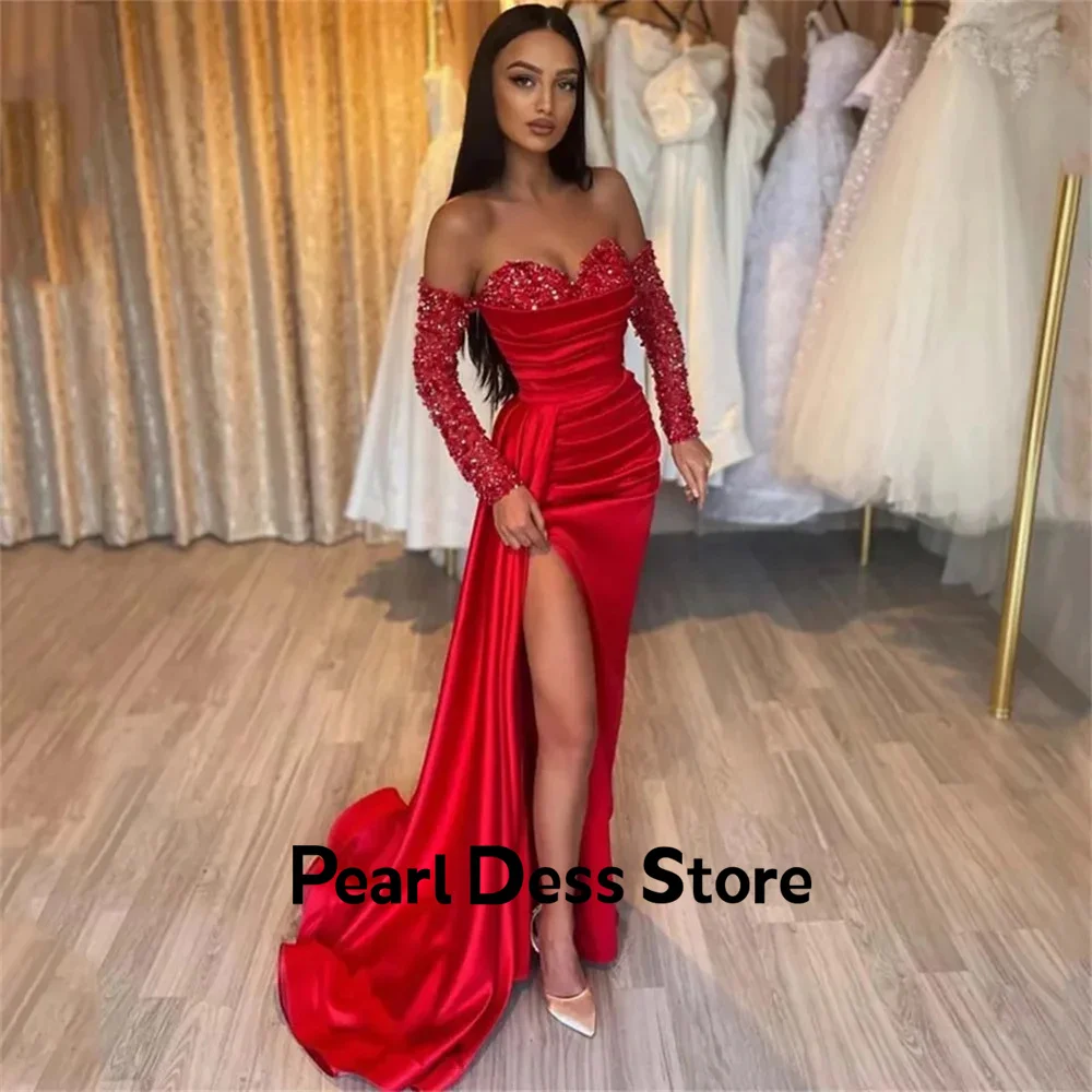 2024 Women's strapless pleated evening gown with shiny satin side slit evening gown image 3