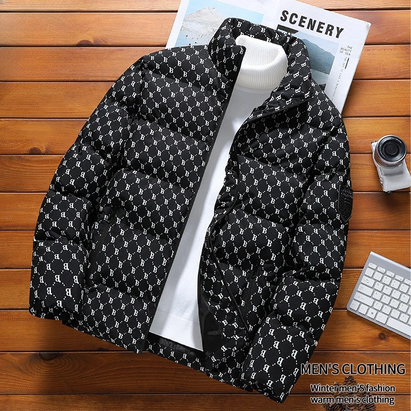 

Men's Fashion Printed Jacket, Autumn Winter Cotton Lined Casual Coat, Loose Comfortable High Quality Plus Size Outwear for Men