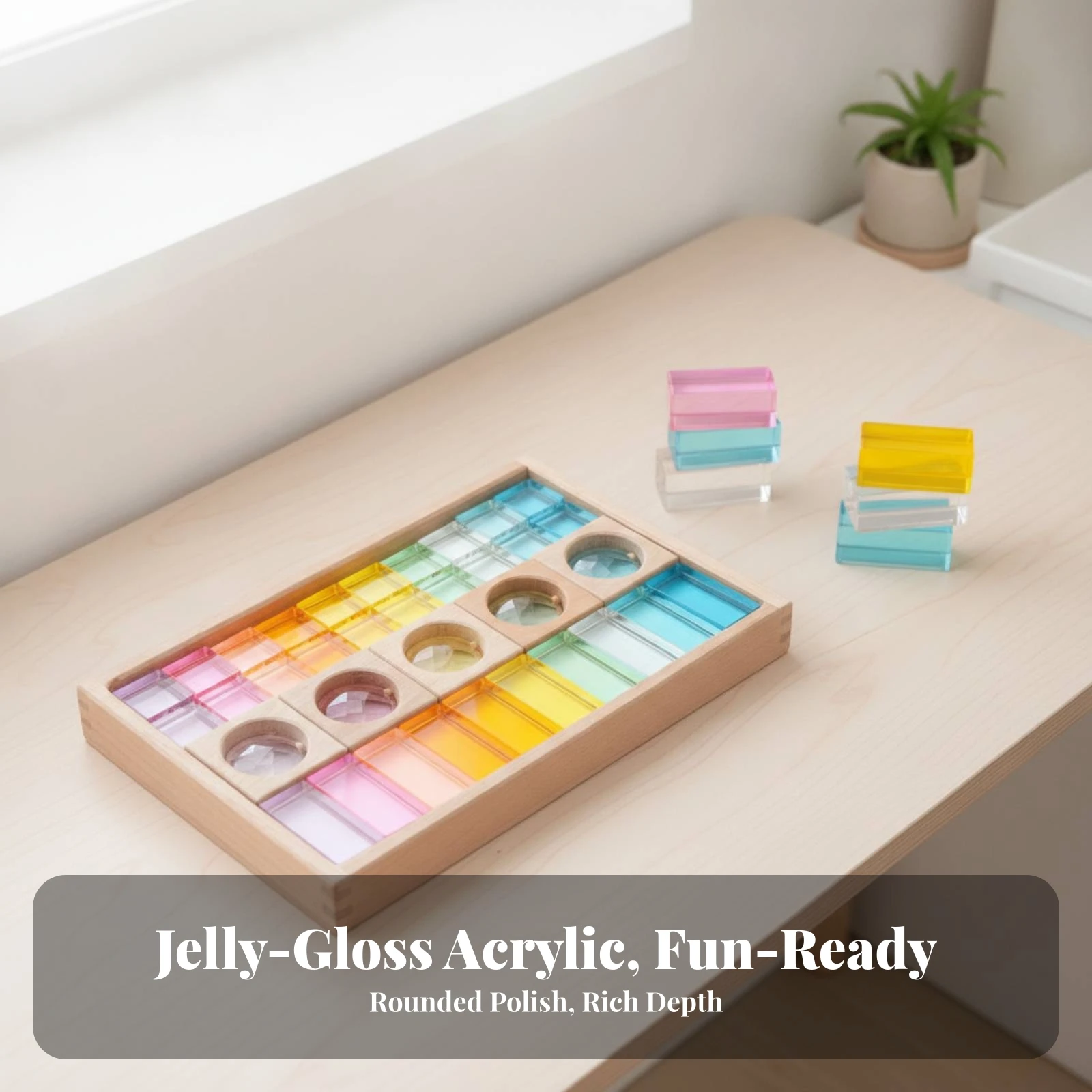 Stacking Blocks with Acrylic Pieces Stackable Stacking Block Set Puzzle with Acrylic Inserts Natural Wood Wooden Building Blocks