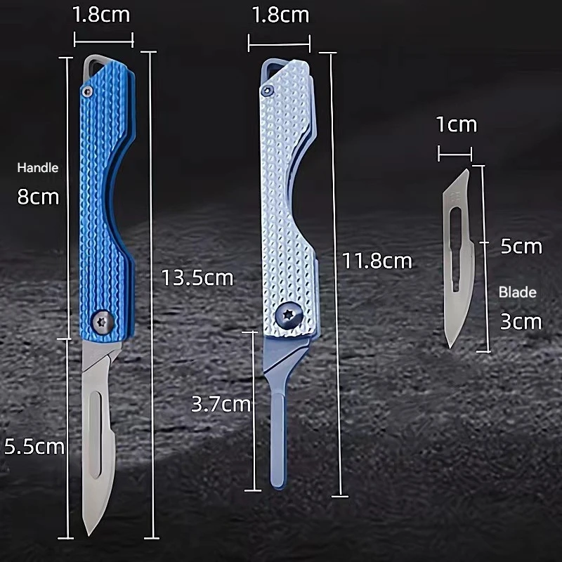 New Mini Stainless Steel Folding Scalpel, Medical Folding Knife, Outdoor Unpacking Pocket Knife, with 10 Replaceable Blades