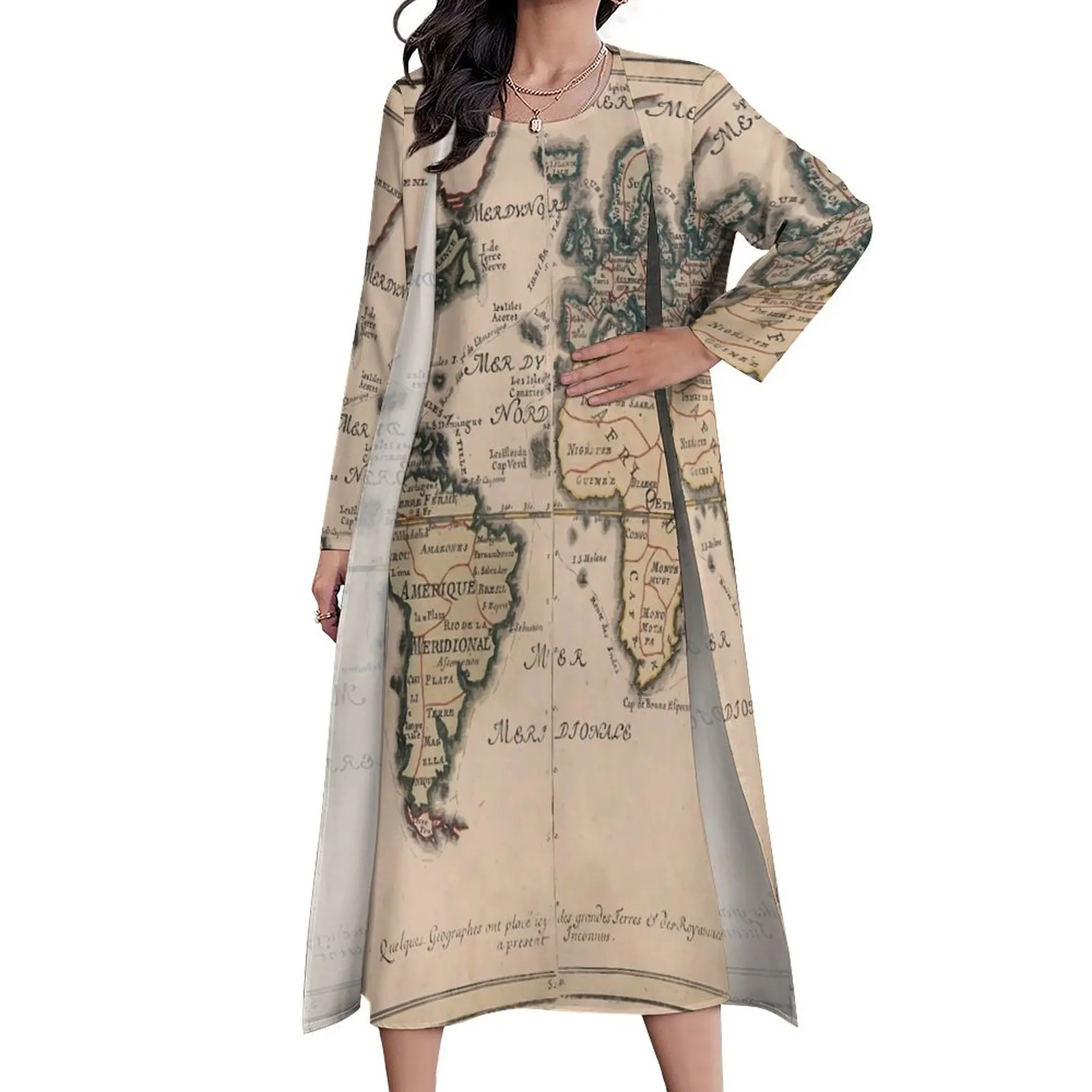 

Old World Map 1714 Dress Two-Piece Country Map Aesthetic Boho Beach Long Dresses Female Vintage Maxi Dress Birthday Present