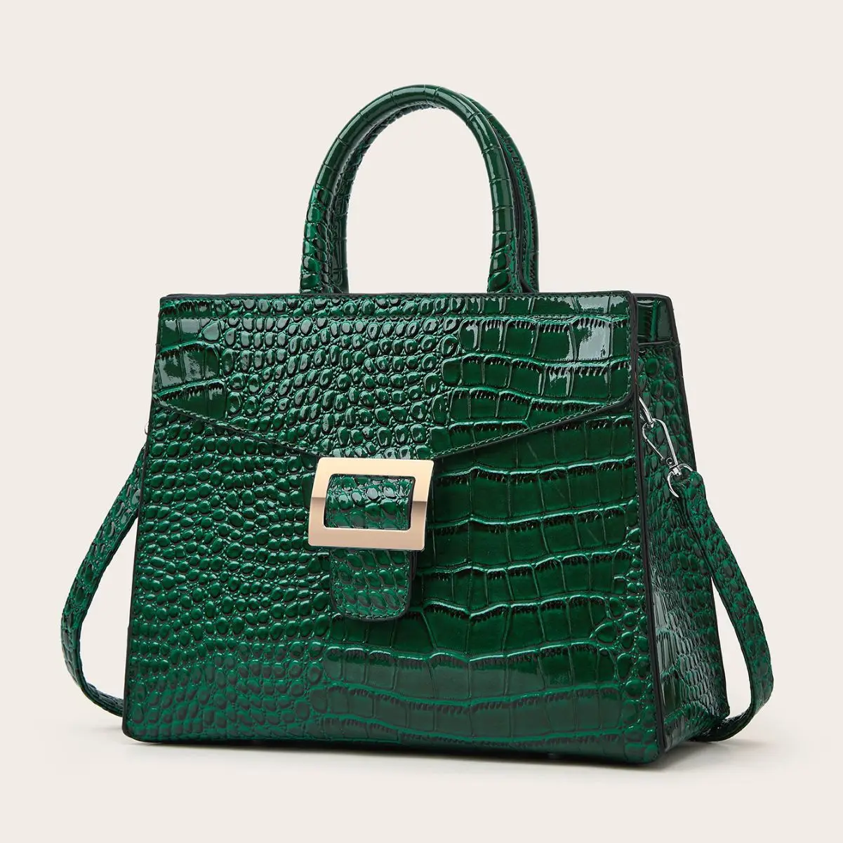 

Patent Leather Crocodile Pattern Shoulder Bag for Women