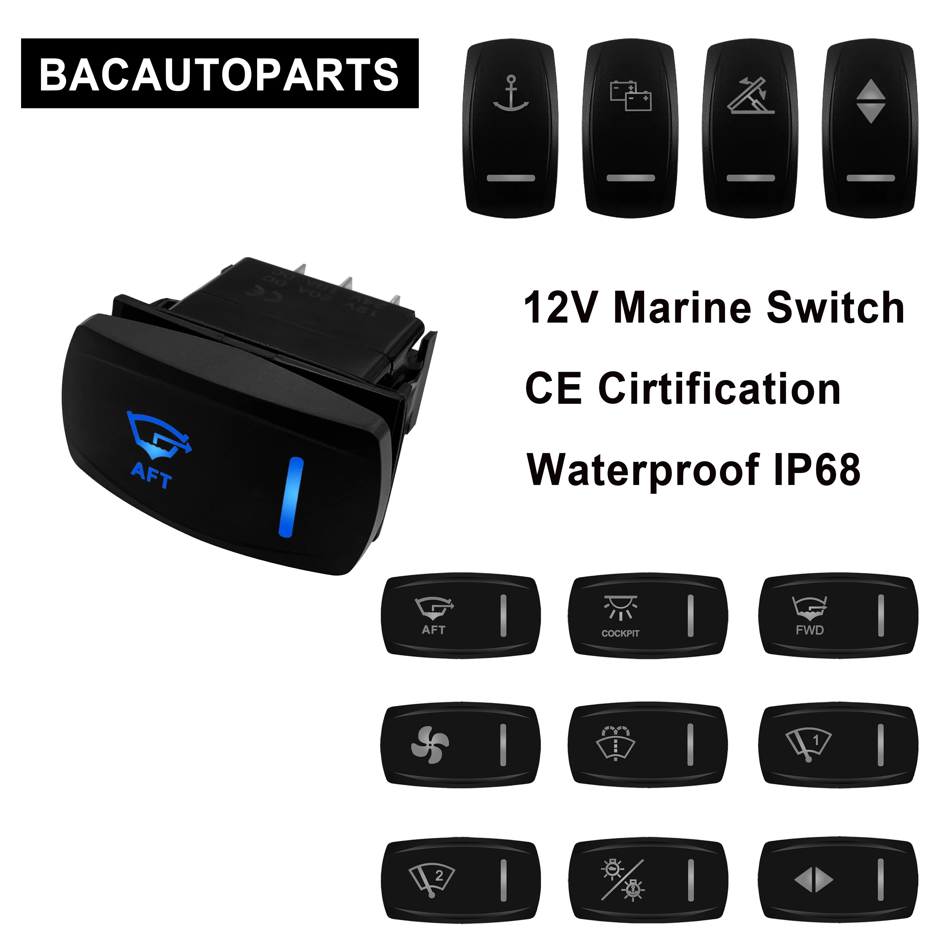 Blue Led Light Bar Horizontal Rocker Switch BILGE PUMP/FAN/BLOWER/WASHER WIPER NAV/ANC BATTERY 12V Car Marine Boat Accessries