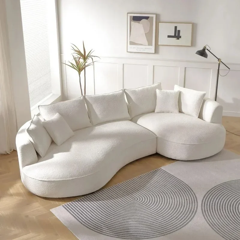 Modern Right Hand Facing Curved Sectional Sofa 124.8 Inch Boucle Fabric Comfortable Living Room Furniture with Pillows Factory D