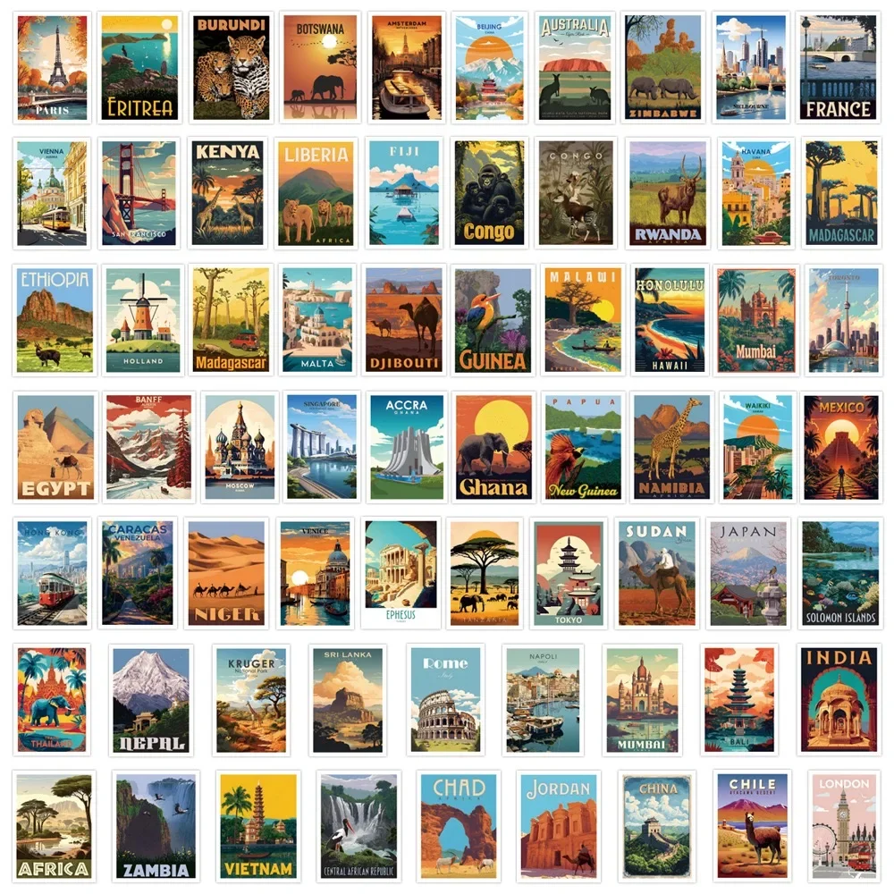 10/65PCS Mix Paese Viaggi Graffiti Adesivi Parco Nazionale Natura Paesaggio Decalcomanie Laptop Telefono Chitarra Auto Bici Skateboard Giocattolo