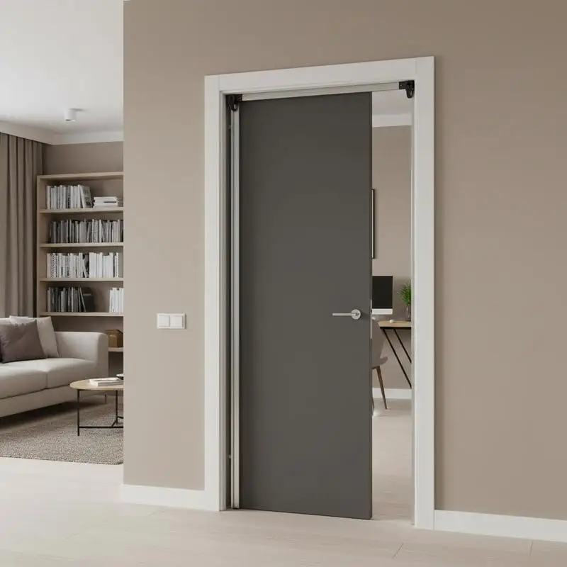 Sliding door frame set for doors 610–813 mm wide & 2032 mm high, sliding door set made of galvanized steel with two-way soft-close mechanism & smooth gliding, for living room bathroom