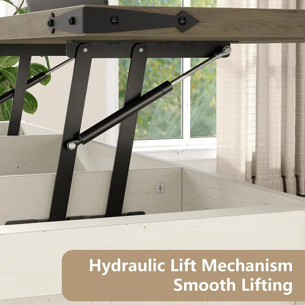 47.3''Lift Top Coffee Table, Farmhouse Center Table with Large Storage & Sliding Barn Doors, Modern Rectangular White Cocktail T