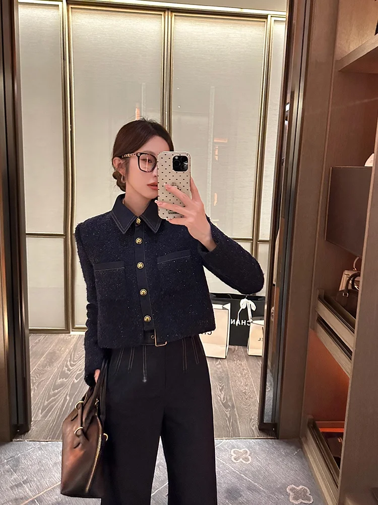 

Spring 2026 Women's Denim down Jaet Waist-Cinching Collar Stand-Up ort Coat Commute Sle 90% White Du down Filling