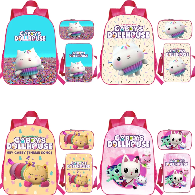 

Gabby's Dollhouse Backpack Schoolbag 3pcs/Set Waterproof Bags Kids Rucksack Cartoon Anime School Bags Children Bookbag Mochila