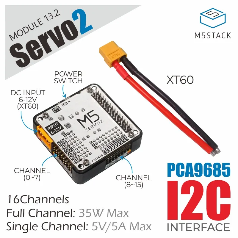 Official M5Stack Module13.2 Servo2 Servo Driver Module with PCA9685 16-Channel Controlled Servo Controller for DIY Projects