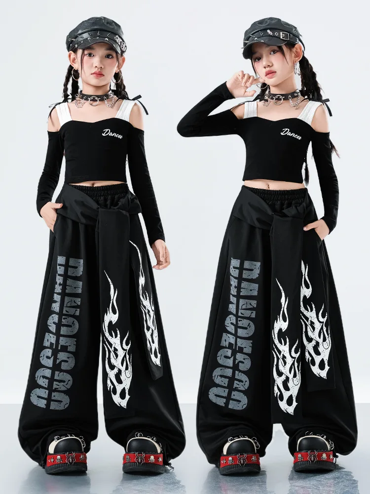 2025 ملابس رقص الجاز الفتيات الأسود Kpop عرض الرقص الزي المحاصيل الأعلى خلط السراويل الهيب هوب شارع الرقص أداء ارتداء VDL4654 #5
