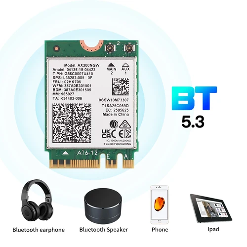 Imagen 2 del producto Tarjeta WiFi Inalámbrica Tri Banda WI-FI 6E Intel AX210 Bluetooth 5.3 5374Mbps M.2 AX210NGW 2.4Ghz/5G/6G 802.11ax con Kit de Antena para Win11