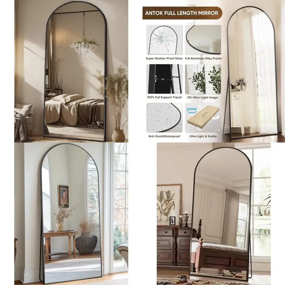 Espelho de pé arqueado de comprimento total, espelho de chão sem vidro 71x28 com suporte, espelho de parede autônomo para casa