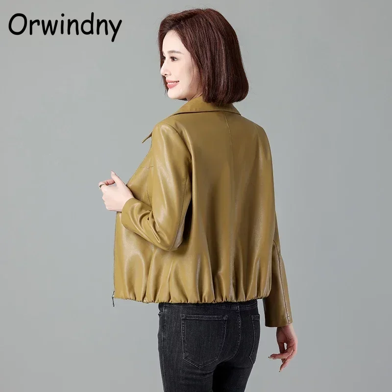 New Solid Elegant Suede Clothing Spring Jackets for Women Turn-Down Collar M-3XL Office Lady Leather Jacket Coat Chaqueta