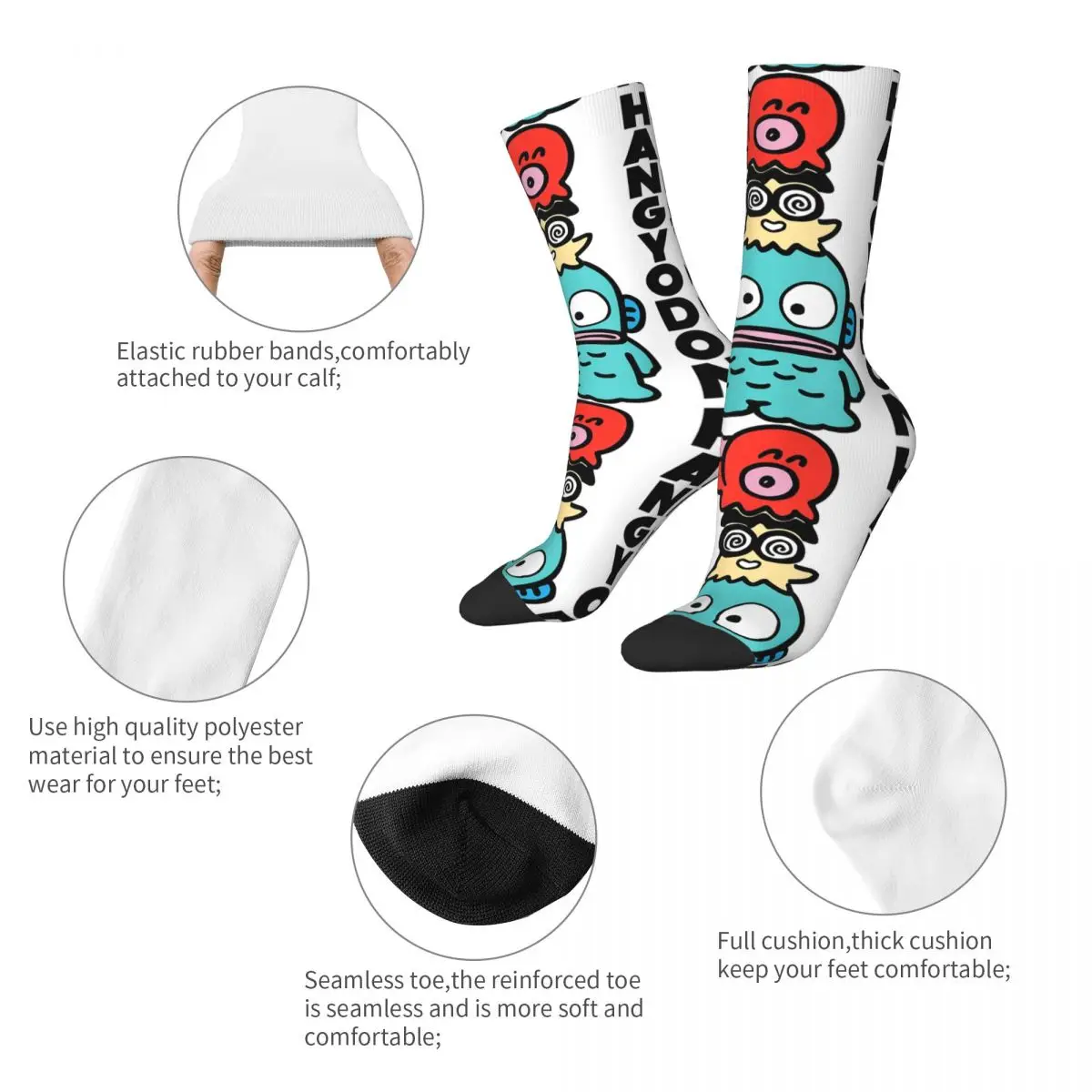 Fashion Sanrio Hangyodon Japanese Sports Socks Polyester Crew Socks for Women Men Sweat Absorbing