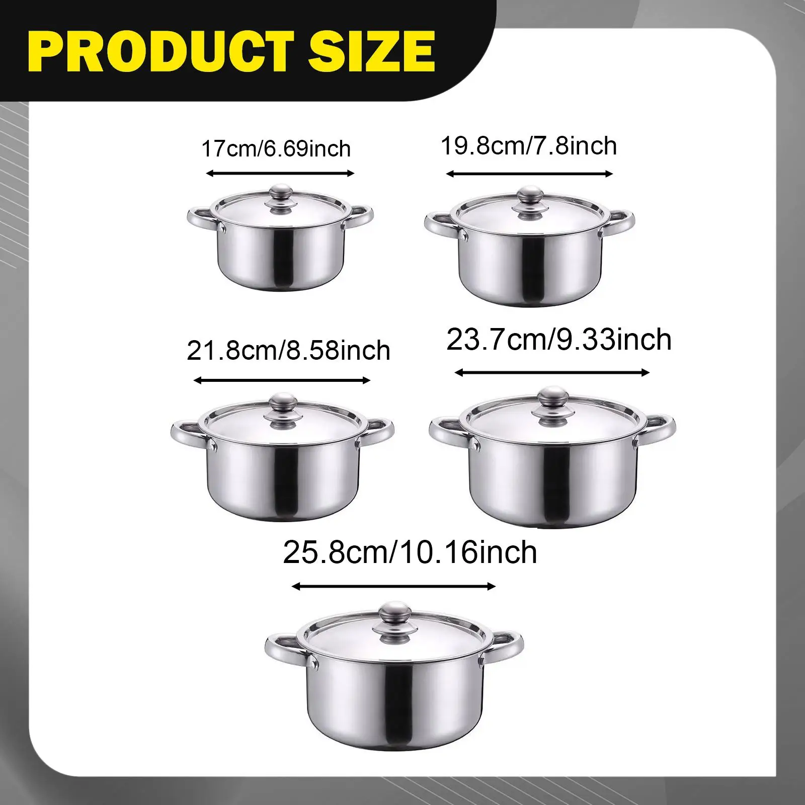 5 Pieces Stainless Steel Stock Pots for Boiling Simmer Easy to Clean Home Use Soup Pots