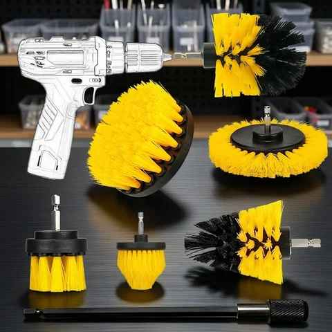 Nylon Round Cleaning Brush Set for Electric Drill High-Density Bristle Carpet And Glass Cleaning Tool Kit.