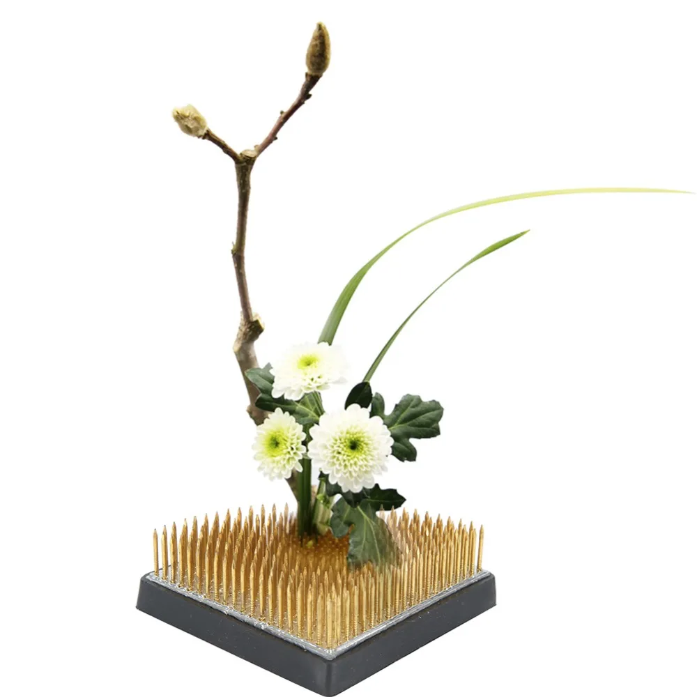 Copper Needle Flower Kenzan Holder Fan-Shaped Design Golden Kenzan Flower Arrangement Sturdy Base Arc-Shaped