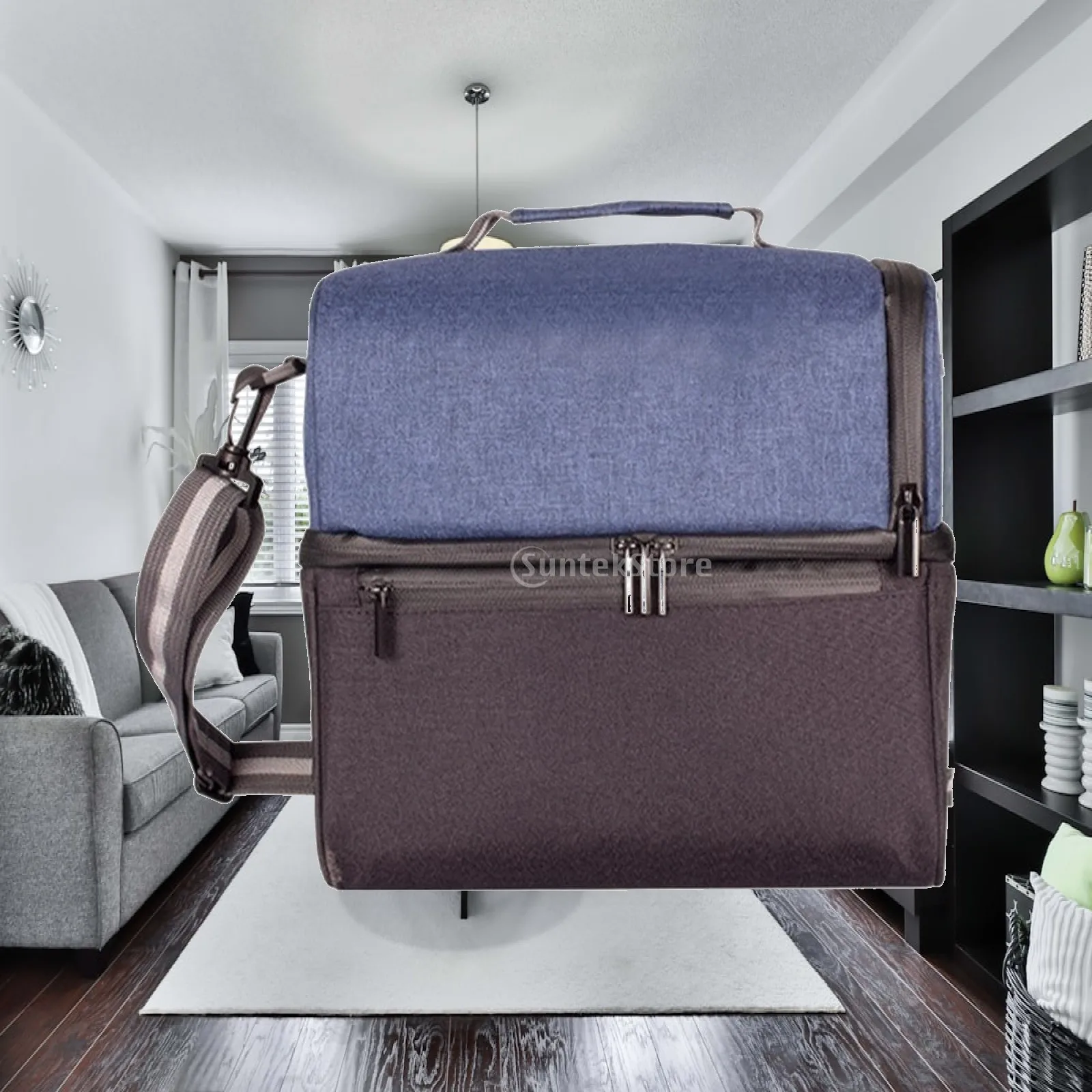 Two-Compartment Insulated Cooler Bag Reusable Dual Compartment Lunch Cooler doubleZipper Insulated Food Bag Wipeable