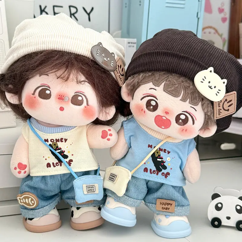 

20cm Cotton Doll Clothes Spring Outing Cute Unstyled Replacement Outfit Set With Hat Top Pants Crossbody Bag Gift For Friends