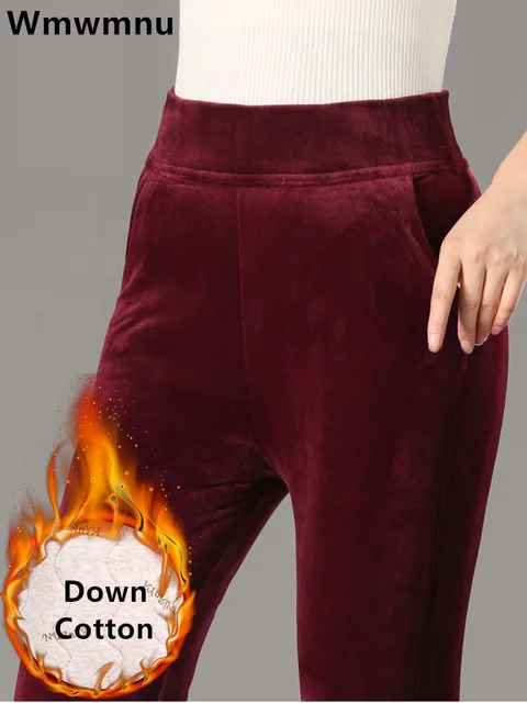Grube aksamitne spodnie ołówkowe zimowe damskie puchowe bawełniane ciepłe duże rozmiary 5xl wąskie Pantalones wysokiej talii legginsy do kostek Spodnie