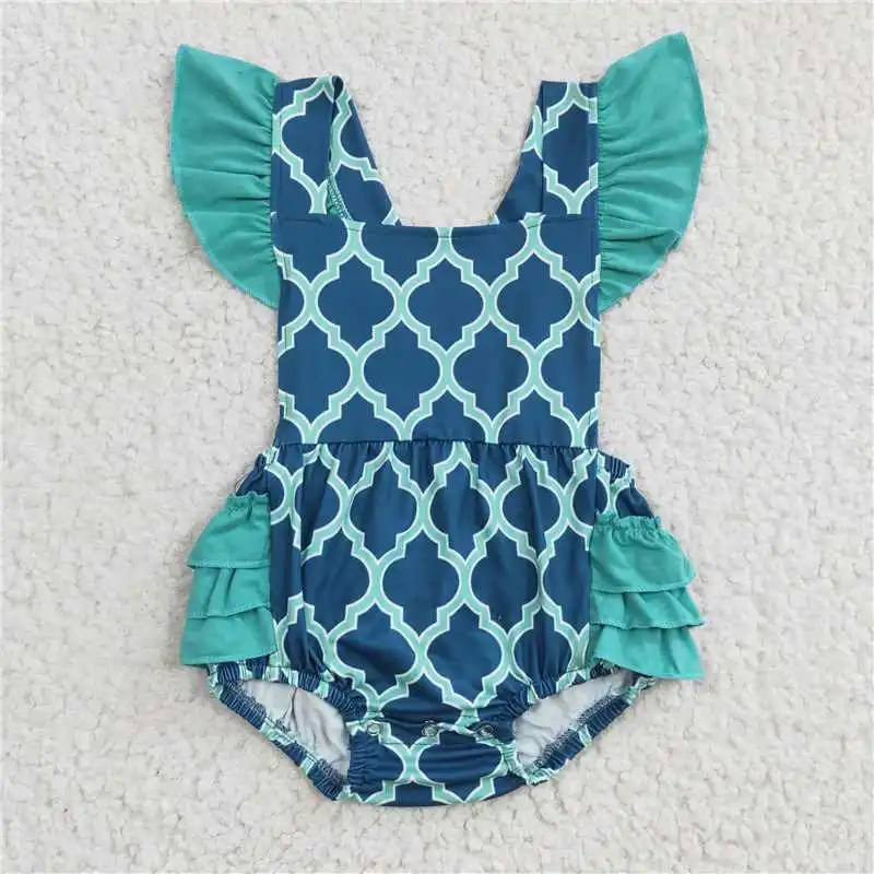 Wholesale Girls Infant Summer Short-Sleeved Romper Halloween Multi-Element Bright Colors With B uttons Double Layer Ruffle