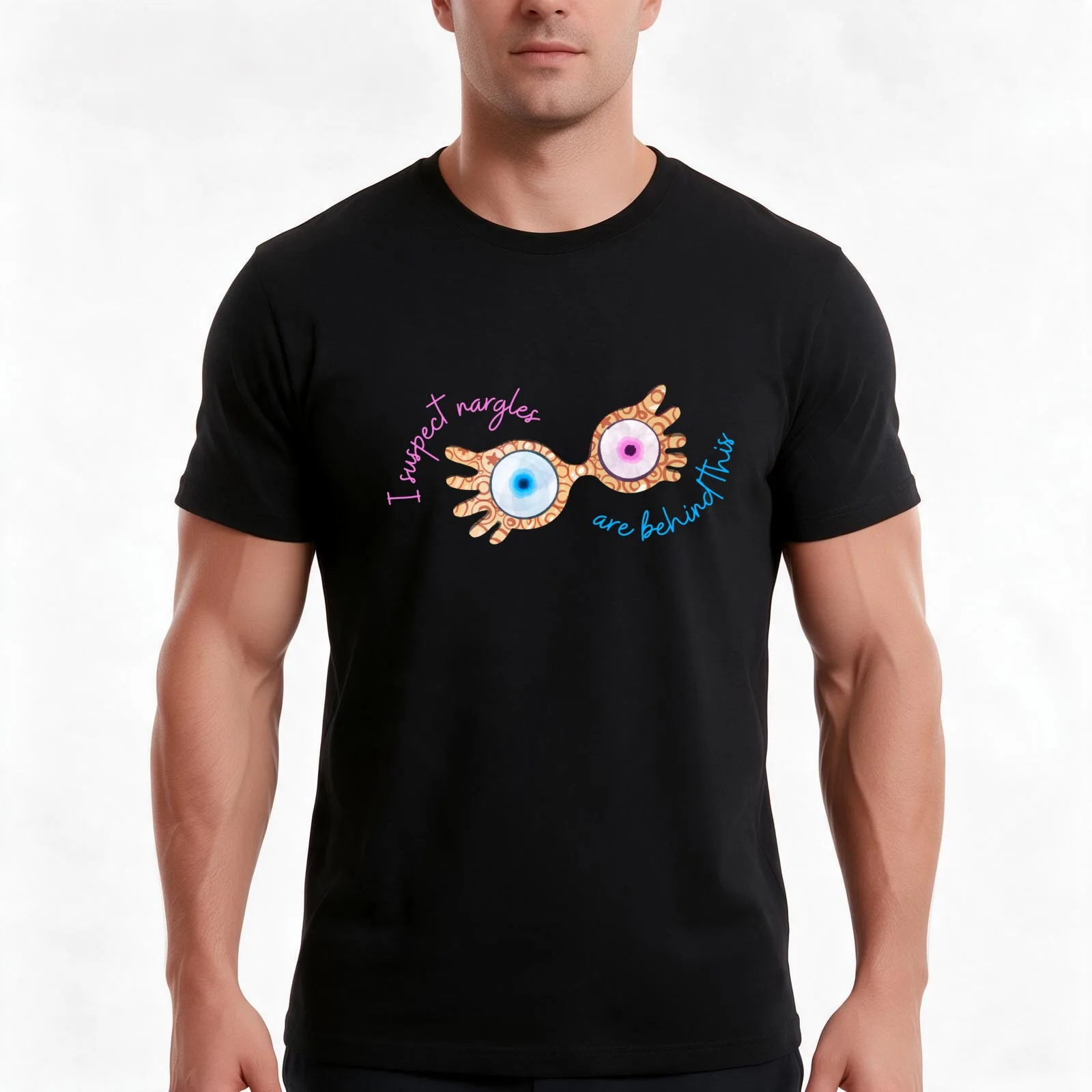 I suspect nargles T-Shirt, Summer Casual Cotton Tee, Oversized Streetwear Tops, Vintage Graphic Print, Loose Fit Short Sleeve